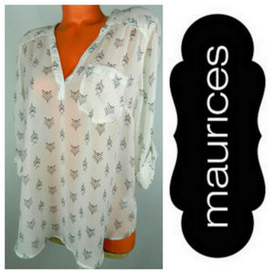 MAURICES 1X 16 18 Top Tunic Shirt BOHO White Sheer